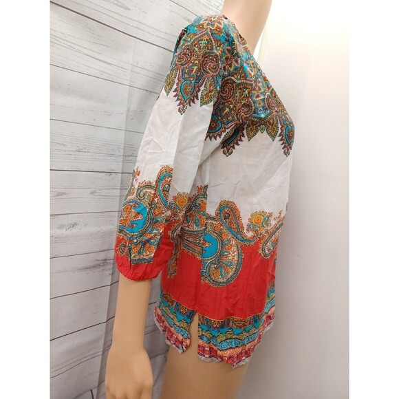 Women's Tommy Bahama XS Red White Paisley print top Cotton Silk - Picture 4 of 10